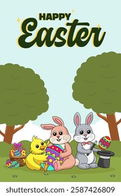 Happy Easter Egg Hunting Poster Vertical Banner