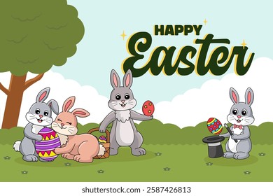 Happy Easter Egg Hunting Poster Horizontal Banner 