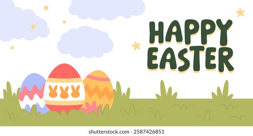 Happy Easter Egg Hunting Poster Panoramic Banner 