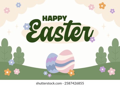 Happy Easter Egg Hunting Poster Horizontal Banner 