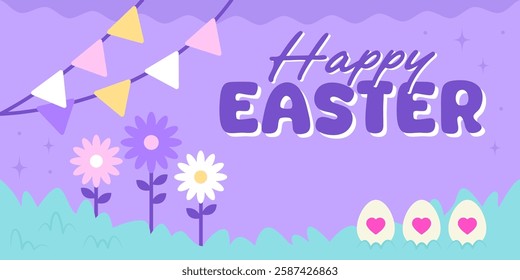 Happy Easter Egg Hunting Poster Panoramic Banner 