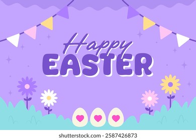 Happy Easter Egg Hunting Poster Horizontal Banner 