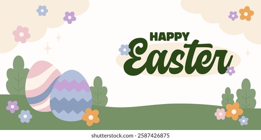 Happy Easter Egg Hunting Poster Panoramic Banner 