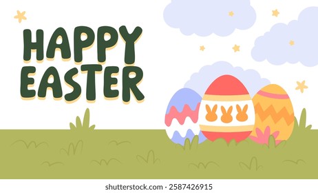 Happy Easter Egg Hunting Poster Panoramic Banner 