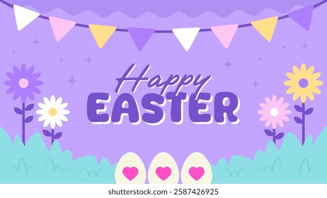 Happy Easter Egg Hunting Poster Horizontal Banner 