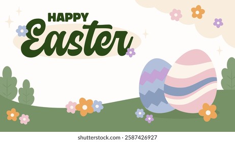 Happy Easter Egg Hunting Poster Horizontal Banner 