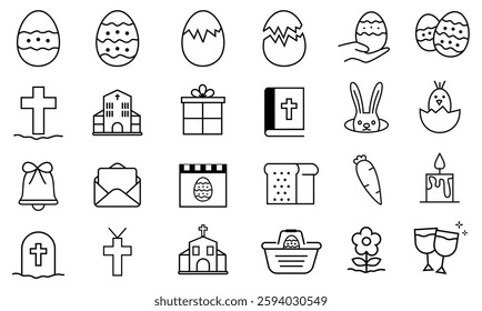 Happy Easter egg icon set editable stroke 