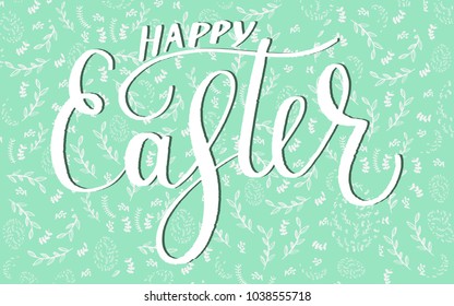 Happy Easter Egg lettering on floral spring background