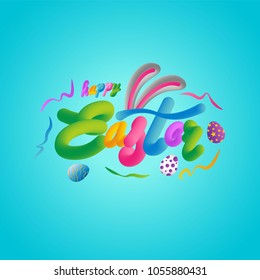 Happy Easter Egg lettering on blue background. Vector illustration EPS10
