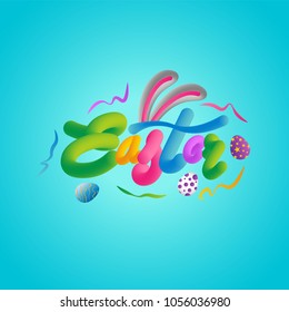 Happy Easter Egg lettering on blue background. Vector illustration EPS10