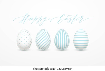 Happy Easter Egg lettering on the background with white and blue egg. Vector illustration EPS10