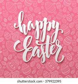 Happy Easter Egg lettering on seamless background. Vector illustration EPS10