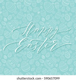 Happy Easter Egg lettering on seamless background. Vector illustration EPS10
