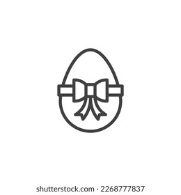 Happy easter egg line icon. linear style sign for mobile concept and web design. Easter egg with bow ribbon outline vector icon. Symbol, logo illustration. Vector graphics