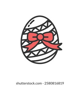 Happy easter egg line with ribbon icon isolated vector illustration on white background.
