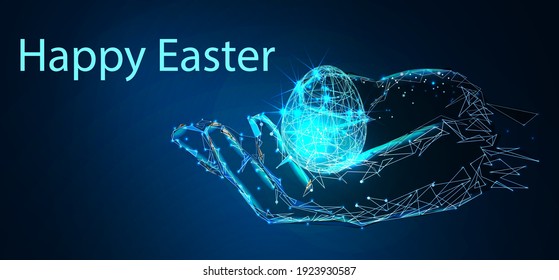 Happy Easter, Egg. Low poly style design. Abstract geometric background. Wireframe light connection structure. Low polygonal design. Modern 3d graphic concept. Isolated vector illustration.