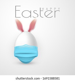 Happy Easter. Easter egg in medical face mask on white background. Vector illustration.