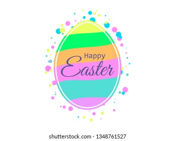 Happy Easter. Easter egg with multi-colored stripes on the background of multi-colored dots. Vector illustration