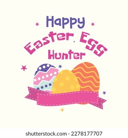 Feliz huevo de Pascua con ilustración vectorial de banderas rosas