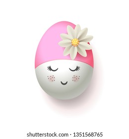 Happy Easter Egg with pink retro swimming cap - isolated on white background