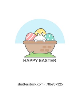Happy Easter Egg and Rabbit in Basket Card