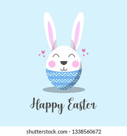 Happy easter with egg and rabbit concept and blue soft background -
 vector illustration