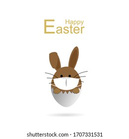Happy Easter. Easter egg with rabbit ear in medical face mask on white background. Vector illustration