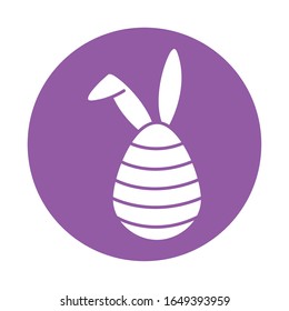 Happy easter egg with rabbit ears block style icon design, Spring decoration holiday greeting ornament celebration festive season tradition and festival theme Vector illustration