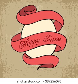 Happy Easter. Egg with red ribbon. Vector stock illustration