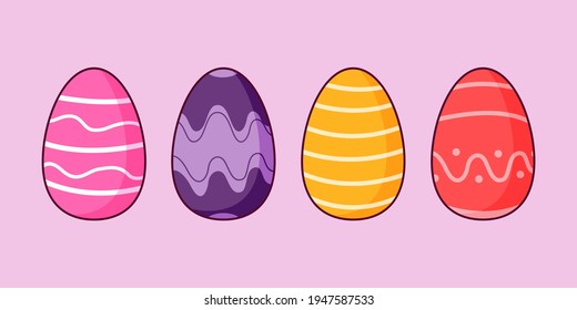 Happy Easter. Easter egg set with different textures. Spring holidays. Vector Ilustration. Happy Easter