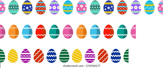 Happy Easter Egg set on white isolated background. Seamless and Single useable pattern.