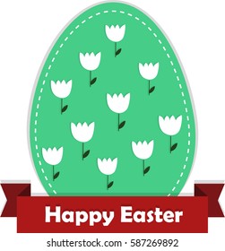 Happy Easter. Egg silhouette with flowers. Greeting card Hand drawn vector illustration.