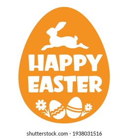 Happy easter egg silhouette with text and rabbit. Happy Easter calligraphic printable lettering. Vector illustration for greeting card or print