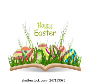 happy easter egg spring with grass in the book