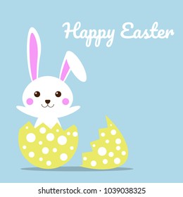 Happy Easter Egg surprise and Cute Bunny on blue background for Easter greeting card, invitation, Vector illustration EPS10