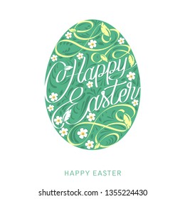 Happy Easter Egg with text. Easter greeting card.