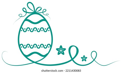 Happy Easter Egg vector. Abstract flourish designed egg in green. White isolated background.
Happy Easter contour egg with loops and flowers.