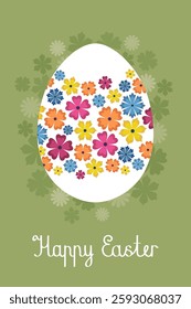 Happy Easter. Egg vector colorful illustration. Spring flowers in flat style. Religions Easter card.