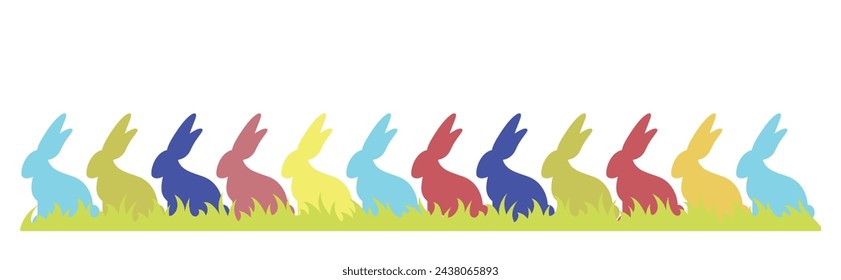Happy Easter eggs banner. Colorful easter horizontal background with lawn on grass.