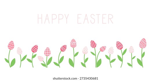 Fröhliche Ostereier Banner. Bemalte Eier wachsen wie Blumen. Frühlingsfest Konzept.