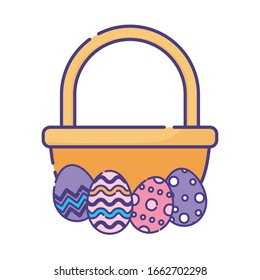 Happy easter eggs and basket flat style icon design, Spring decoration holiday greeting ornament celebration festive season tradition and festival theme Vector illustration