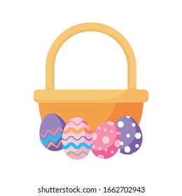 Happy easter eggs and basket flat style icon design, Spring decoration holiday greeting ornament celebration festive season tradition and festival theme Vector illustration