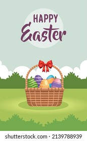 happy easter eggs basket landscape scene