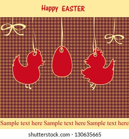 Happy Easter eggs and birds hanging