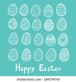Happy Easter eggs blue background