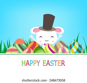 Happy Easter eggs and Bunny banner