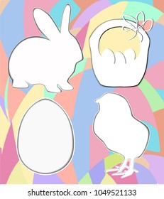 Happy Easter, eggs, bunny, chicken, basket