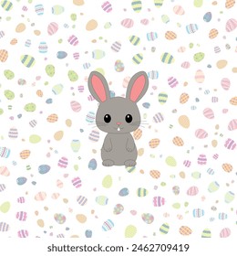 Happy Easter. Eggs and bunny with different textures. Spring holiday. Vector Illustration isolated. Happy easter eggs and Easter Bunny.