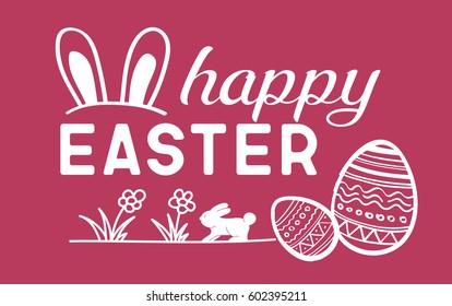 Happy Easter. Easter Eggs and Bunny Ears Vector. For flyers, invitation, posters, brochure, banners.