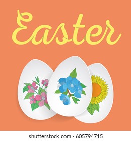 Happy Easter. Easter Eggs and Bunny Ears Vector. For flyers, invitation, posters, brochure, banners.